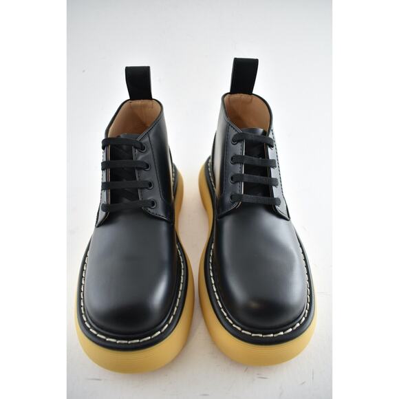 Bottega Veneta Swell Black Leather Rubber Lug Sole Lace Up Tie Ankle Boots 39 - Picture 8 of 12